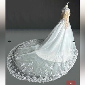 A-Line Long Sleeves Lace Tulle Court Train Wedding Dress